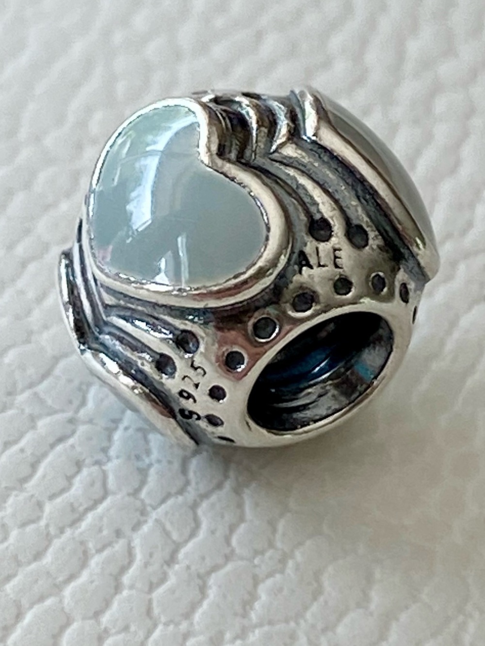 Authentic Pandora Silver Light Blue/Grey Enamel Hearts Charm ~ Retired
